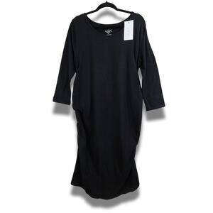 NWT Isabel Maternity XL Black 3/4 Sleeve Side Rouche Dress